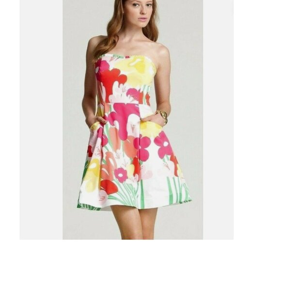 Lilly Pulitzer Blossom Lavish Strapless Floral Cotton Fit and Flare Dress Size 4 - Picture 12 of 12